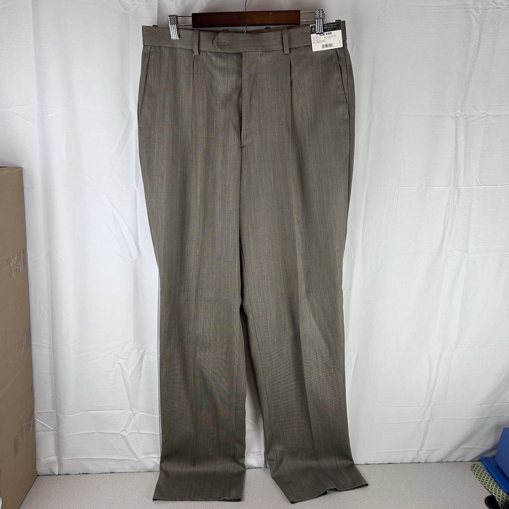 Caravelli Italy Pants Men's 44R 34W Brown Plaid Pleated Unhemmed 34x37‎ NWT